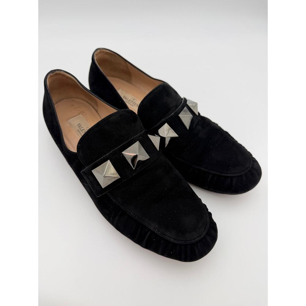 Valentino Rockstud Roman Stud Pleated Loafers Black Suede Size 38 / 8 - Picture 5 of 13